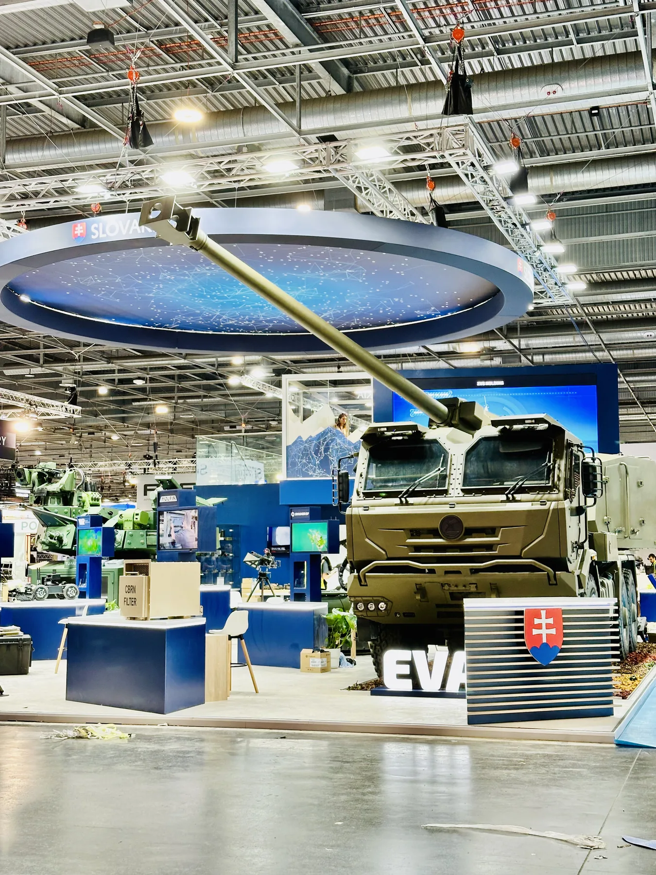 Eurosatory 2026 exhibition floor with defence technology displays.